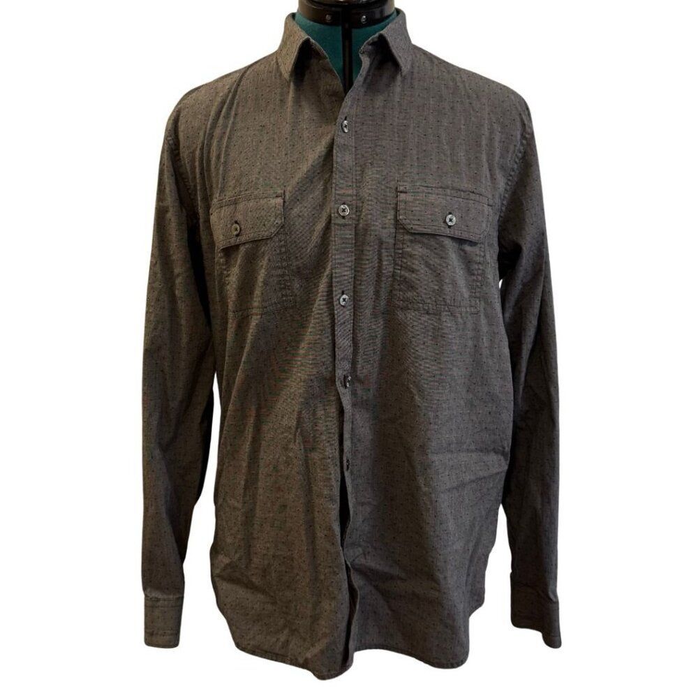 Marc Anthony Long‑Sleeve Polka Dot Button‑Up - Size Large, Gray/Black
